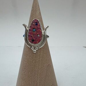 Zuni Sterling and Pink Opal corn Ring ss 9